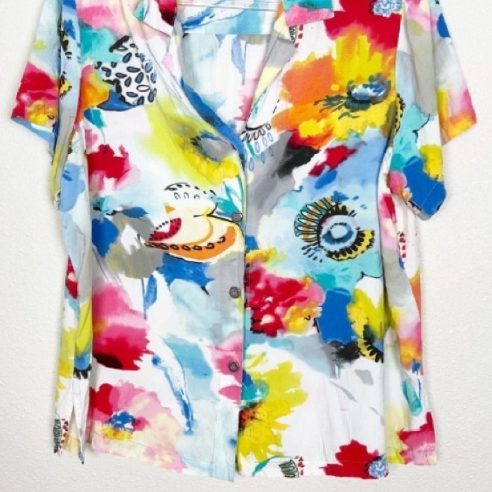 Jams World Hawaii Women’s 2X Marsala Short Sleeve Button Front Shirt Maximalist